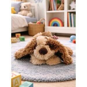 New W/ Tags Keel Toys Simply Soft Collection Laying Patch Dog Puppy Plush SZ Med